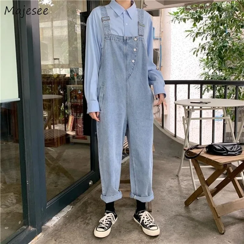 

Jumpsuits Women Spring New Vintage Button Fashion Loose Wide-leg Full Length Students All-match Stylish College Casual Female