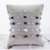 new fashion elegant colorful oval natural stone beads bracelet silver color bracelets for women bohemian party jewelry gift