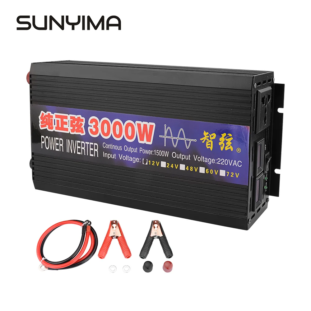 AIYIMA 3000 Вт Чистая синусоида Инвертор DC12V/24 В к AC110V220V 50 Гц автомобильный инвертор преобразования усилитель двойной цифровой дисплей