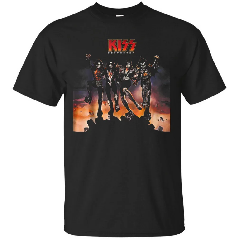 Футболка с надписью KISS Разрушитель Тур рок группа черная хлопковая в стиле