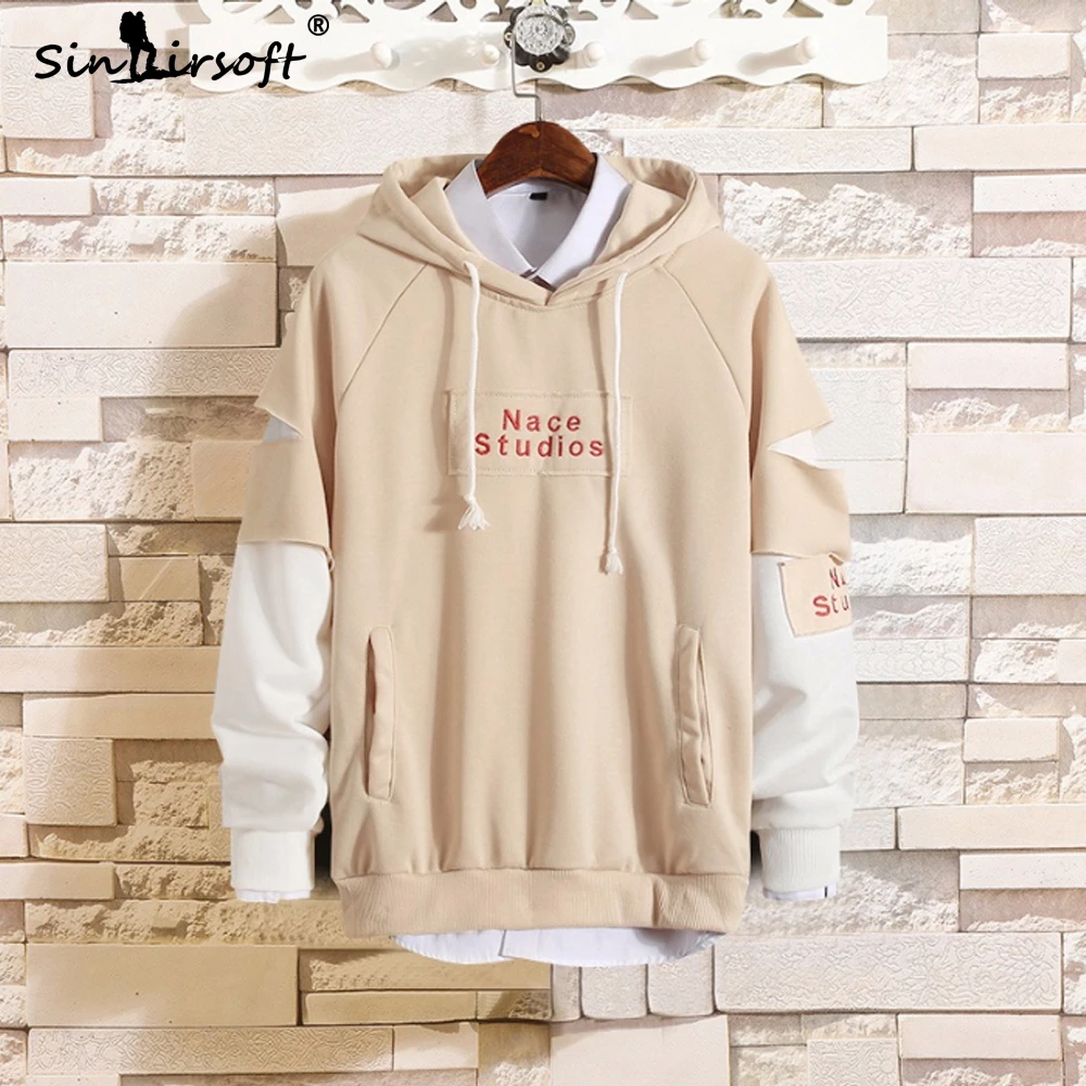 Новый дизайн Мужская Лоскутная Толстовка с капюшоном уличная Осенняя футболка