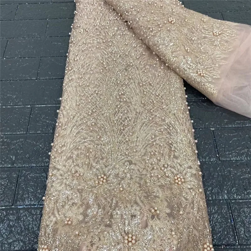 Высокое качество Французский нигерийский блёстки/бусины чистая кружева