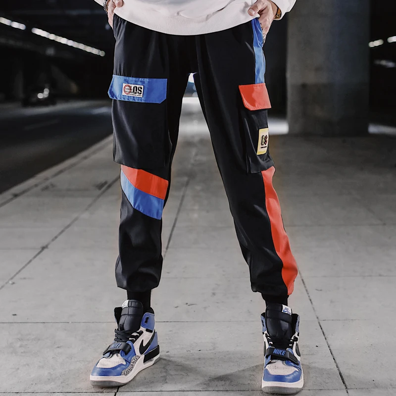

Мужские повседневные брюки-карго Ins, Цветные Лоскутные Брюки-джоггеры в стиле хип-хоп, мужские брюки-ветровки, уличная одежда, разноцветные ...