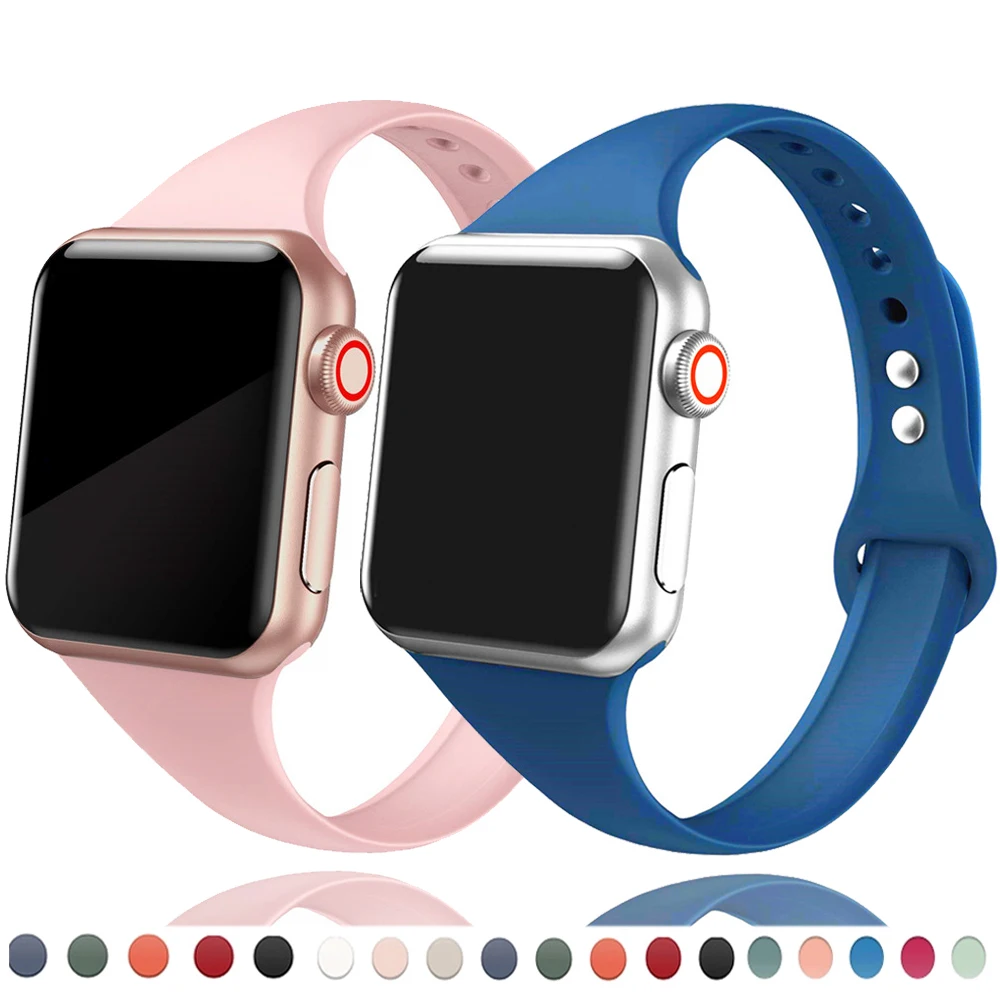 Тонкий ремешок для Apple watch band 44 мм 40 38 42 силиконовый спортивный браслет часов correa