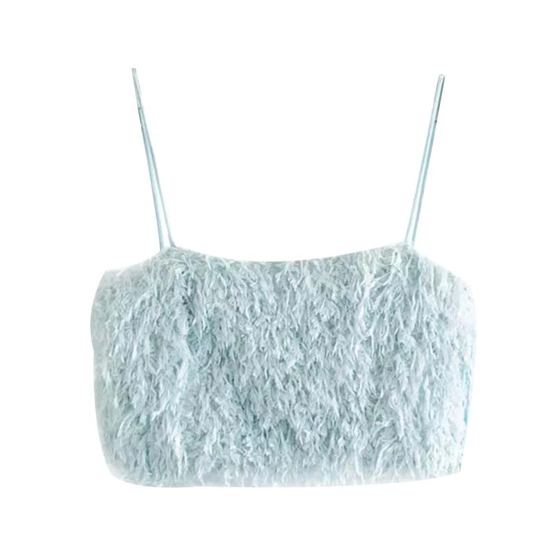 Комплект из двух предметов женские топы с перьями Модный женский комплект синей