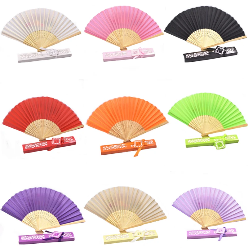 50 шт./лот персонализированный роскошный Шелковый веер в элегантной подарочной