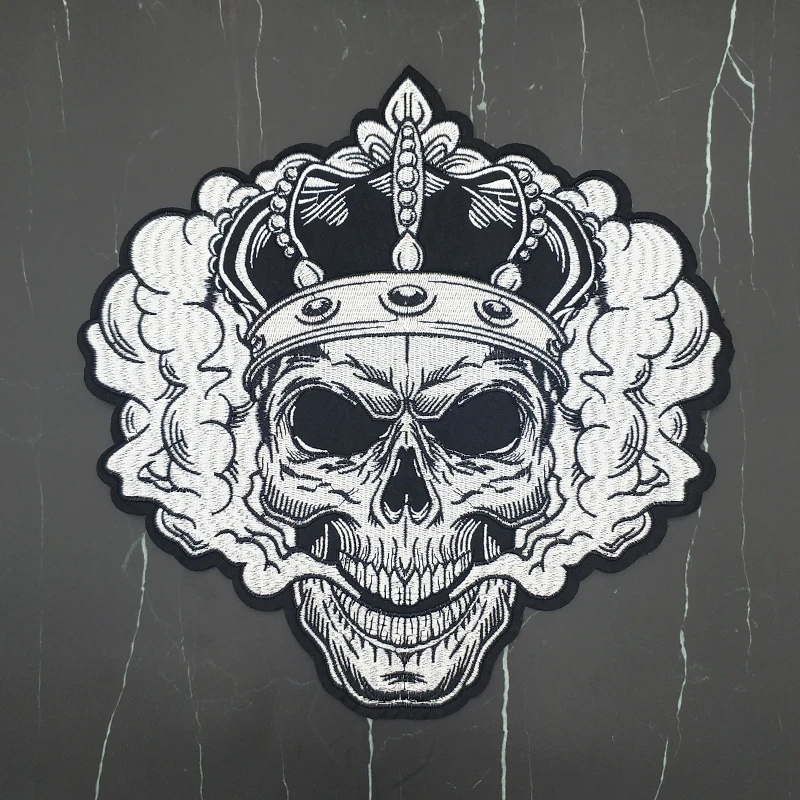 Большая вышивка черно белая властная Корона дымчатый череп нашивки Аппликация
