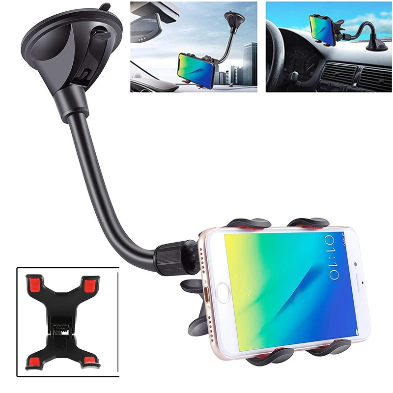 

Car Phone Mount Holder Long Arm Clamp Universal Windshield with Double Clip Strong Suction Cup Cell Phone Holder Stand For GPS