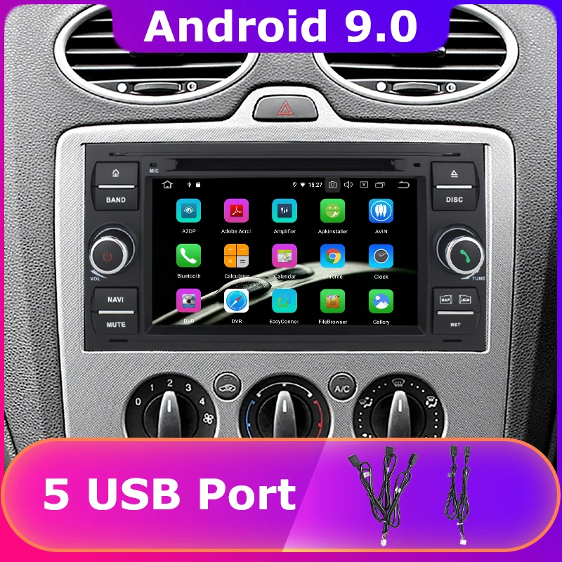 Автомобильный DVD плеер с 5 USB портами Восьмиядерный Android 9 0 для Ford Mondeo Focus Fiesta Transit