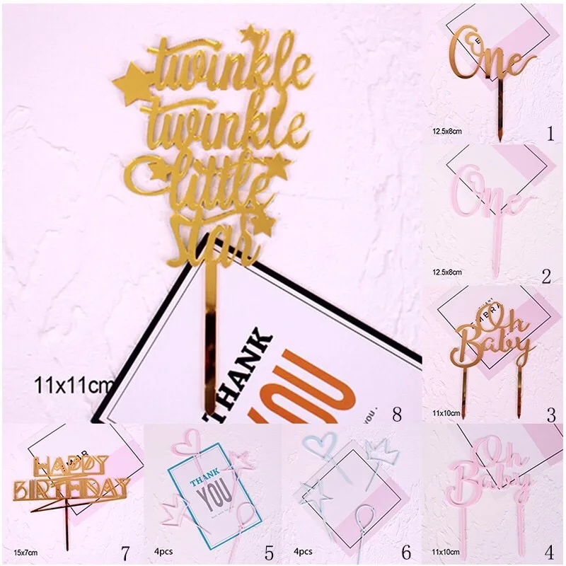 Fashion Acrylic Cake Topper Card Banner Kids Baby Shower Happy Birthday Toppers Party DIY Insert Flags Decoration | Дом и сад