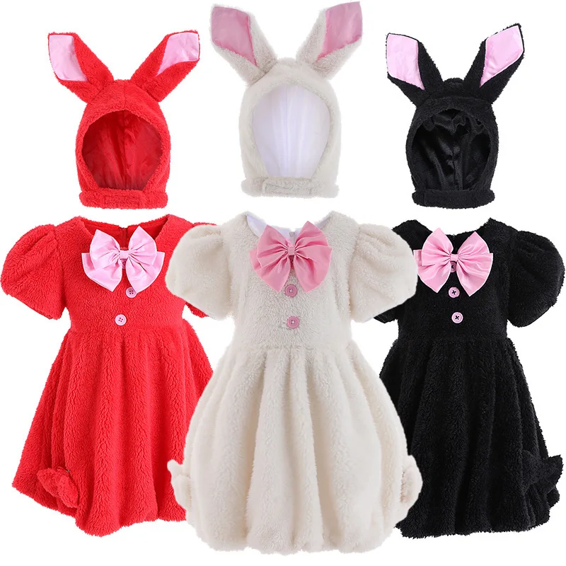 Girls Cute Lop-Eared Bunny Cosplay Costumes Children Christmas Halloween Party Furry Rabbit Role Play Masquerade Animal Outfits images - 6