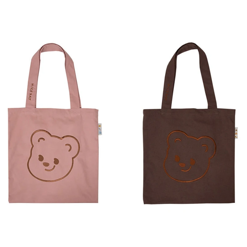 

Embroidery Bear Canvas Women Shoulder Bag Fashion Student School Bag Large Capacity Leisure Shopping Eco Bag