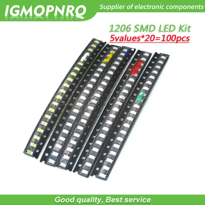 100 шт. каждый 20 1206 SMD светодиодный светильник посылка красный белый зеленый синий