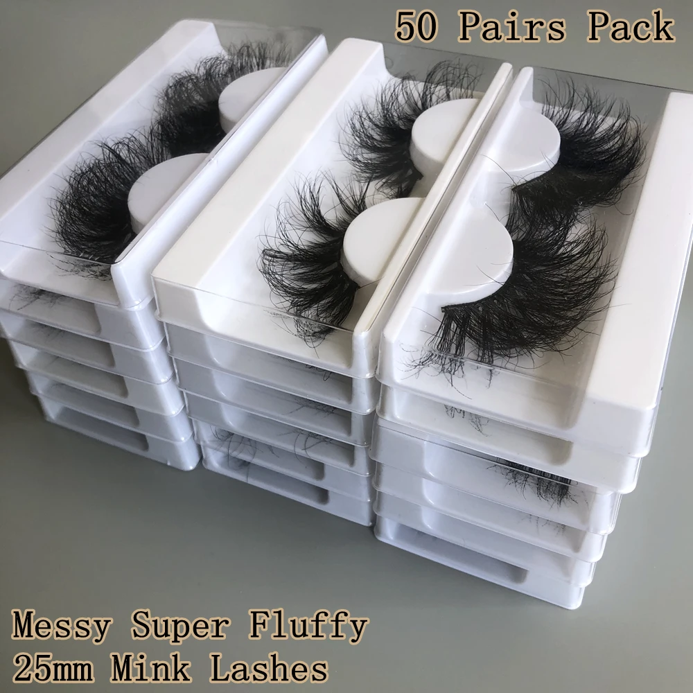 

Mikiwi Wholesale 50Pairs Fluffy Mink Lashes Bulk Messy Real Mink Hair Natural Eyelashes Long Curly Wispy False Eyelashes