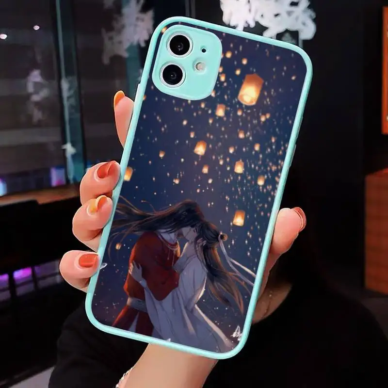 

Chinese style Tian Guan Ci Fu Phone Case For iPhone 12 11 Mini Pro XR XS Max 7 8 Plus X Matte transparent blue Back Cover