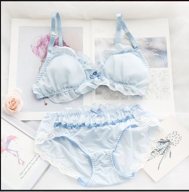 Японский Тонкий милый комплект с бюстгальтером без стальных колец для студенток