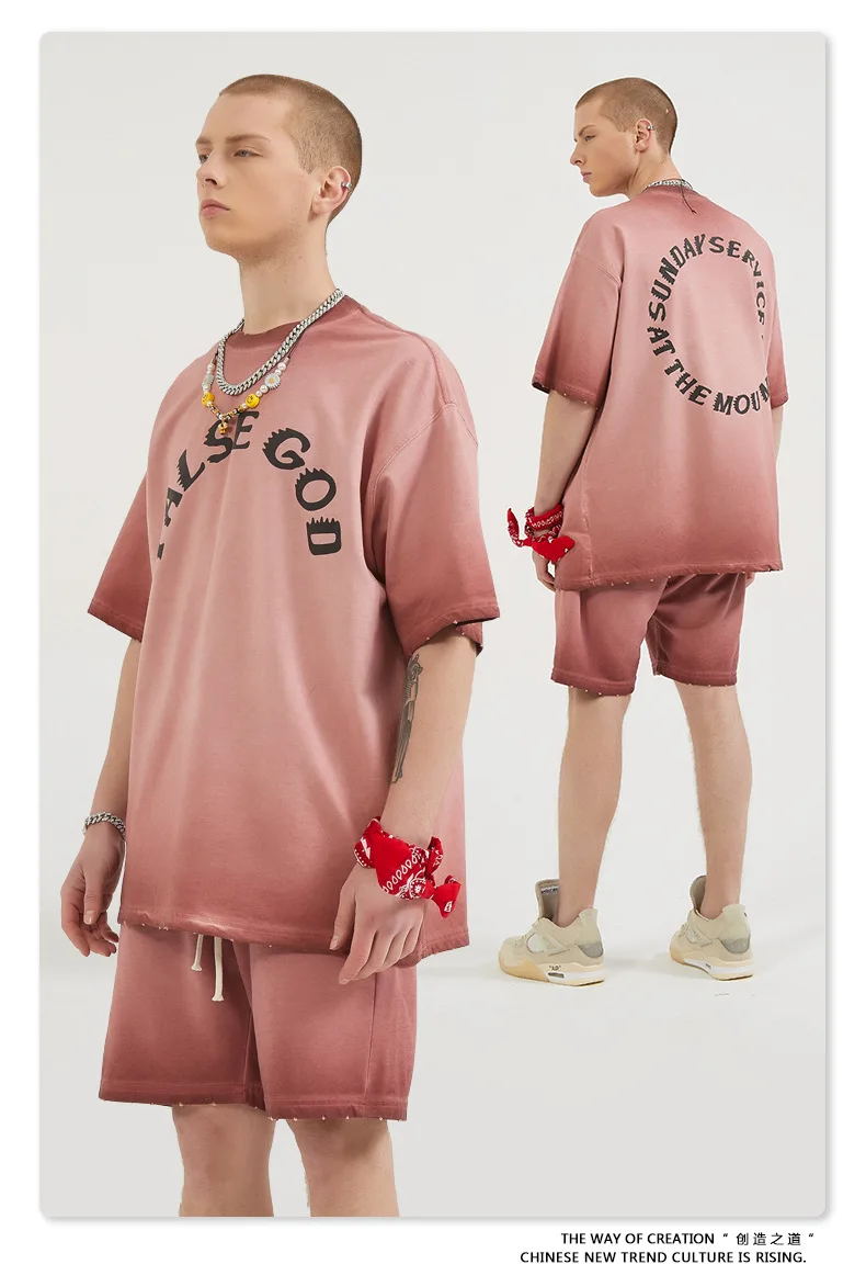 

Hip Hop Streetwear T-Shirt 2021 Men Kanye Gradient False God T Shirt Summer Short Sleeve Women Tee Cotton Casual Tops Tide brand
