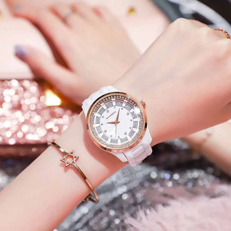 NAKZEN Quartz Ladies Watch Luxury Diamond Wristwatch Life Waterproof Clock Gifts for Women White Watches Casual Relojes De Mujer enlarge
