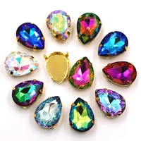 hfour teardrop shape glass crystal ab rhinestones gold claw setting sew on patchesapplique for clothingdress