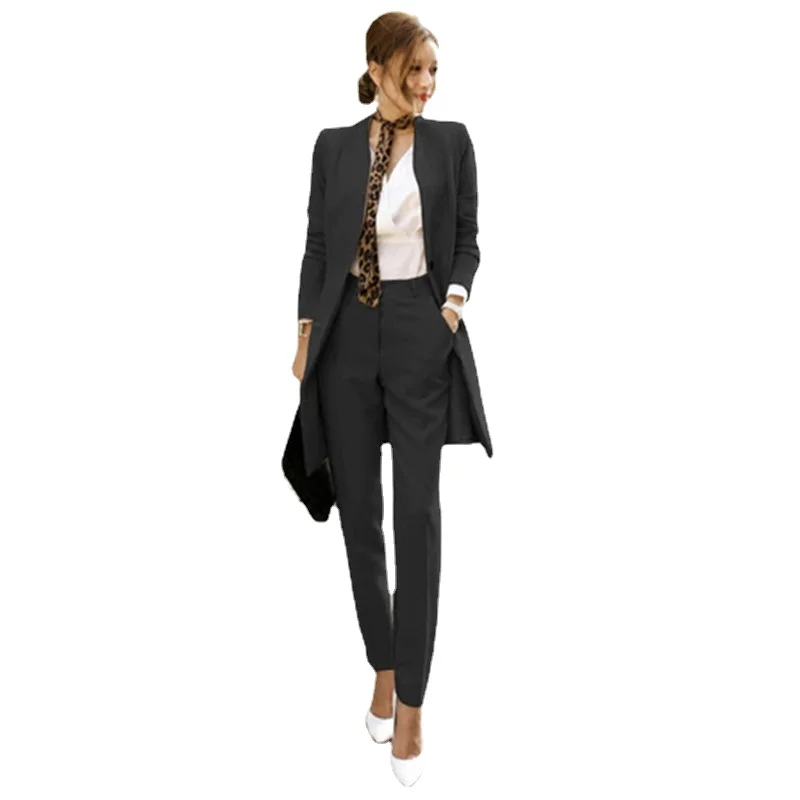 

Women's 2 Piece Set Slim Solid Color EA Long Suit Jacket+Slim Trousers Sets OL Women Casual 2022 Business Office Lady Clothing