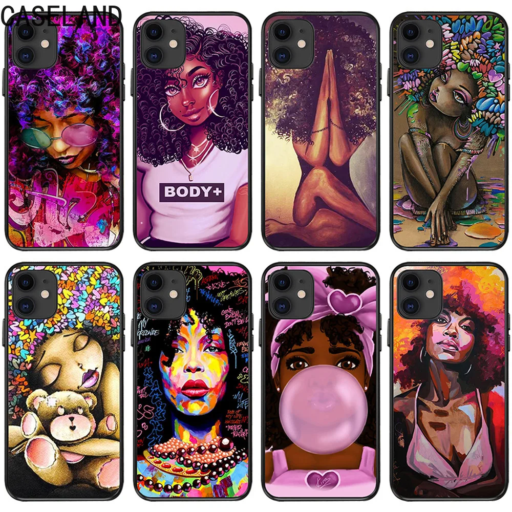 

Fashion Black Girl iphone 7 8 plus 11Pro X XS MAX 12 phone cases