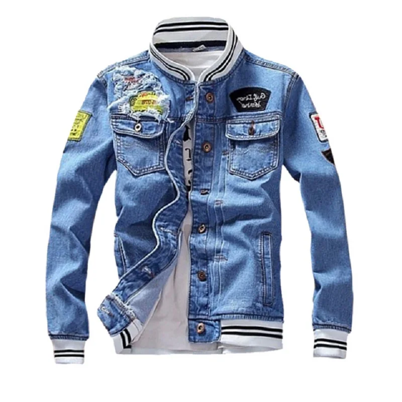 

Mens Denim Jacket 2021 New Spring Casual Slim Fit Stand Collar Pilot Zipper Jackets Male Streetwear Men Loose Jean Fashion Coats