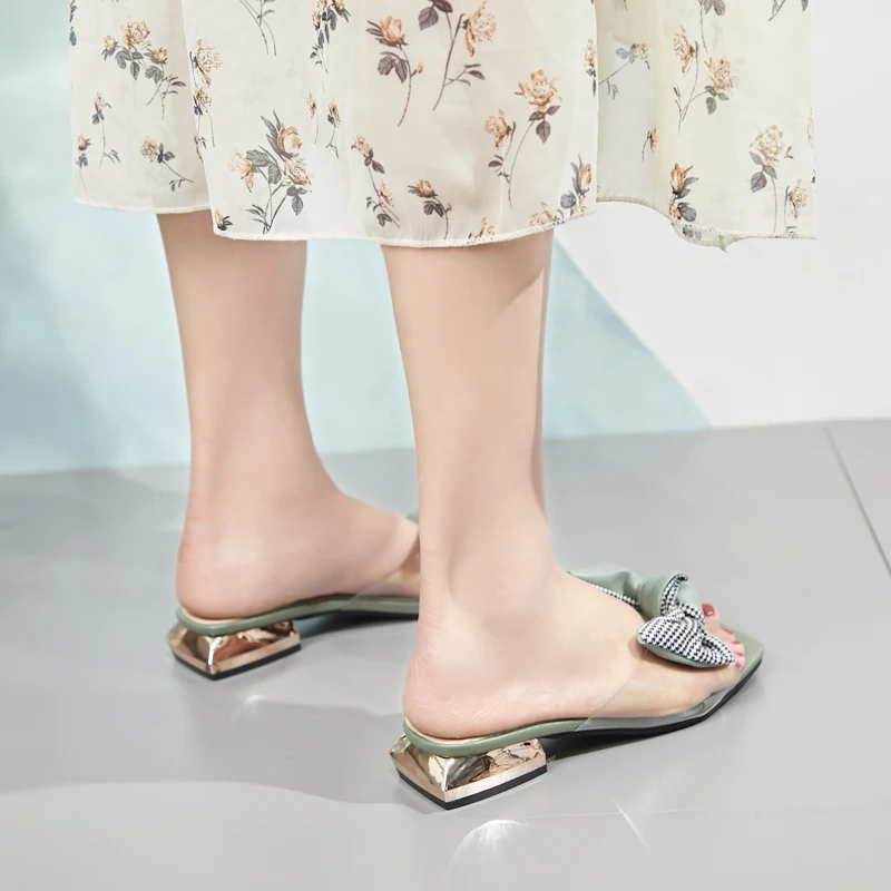 Милые летние тапочки с бантом бабочкой Элегантные женские туфли без задника на