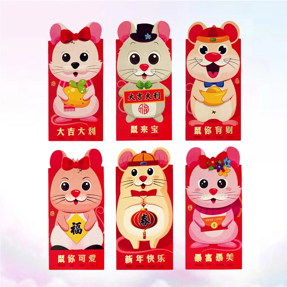 

18pcs Red Envelopes 2020 Cartoon Rat Money Gift Envelopes Red Packets for New Year Birthday Chinese Wedding Random Pattern