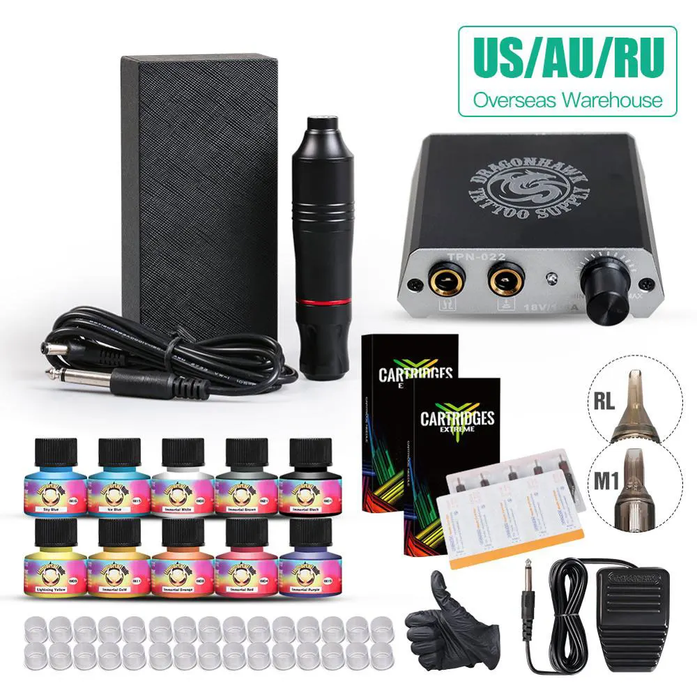 Полный Набор татуировок моторная ручка машина США цветные чернила комплект