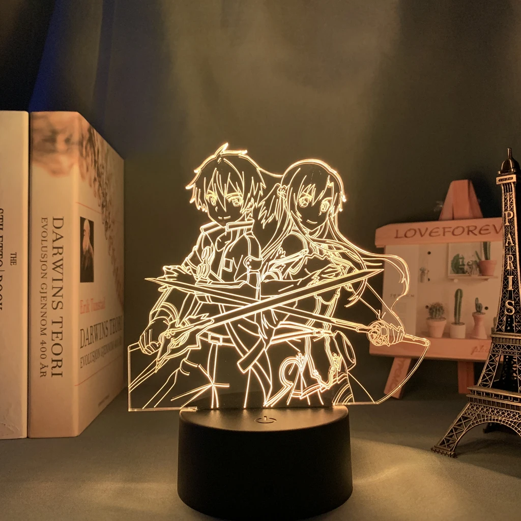 3d Led Night Light Anime Sword Art Online Kirito and Asuna for Bedroom Decor Nightlight Birthday Gift Table Lamp Manga SAO | Лампы и