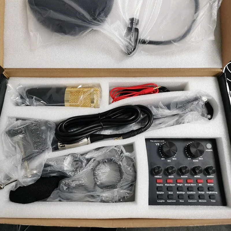 

BM800 Microphone Kit Studio with V8 Sound Card Professional Microphone Studio Condenser Microphone for Computer