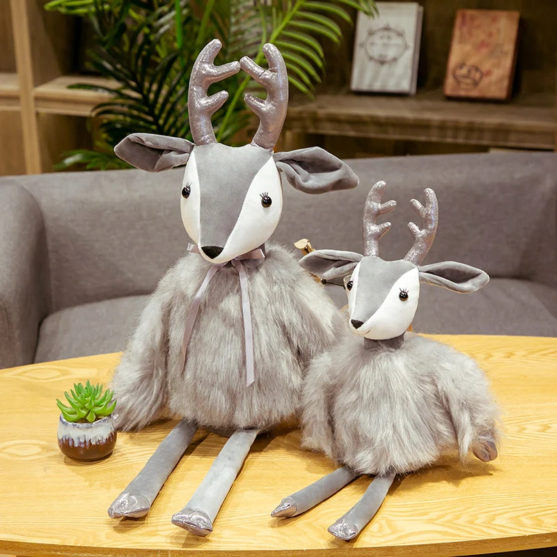 

2021 new simulation fur deer doll plush toy rag doll forest animal deer cute home decoration ornaments