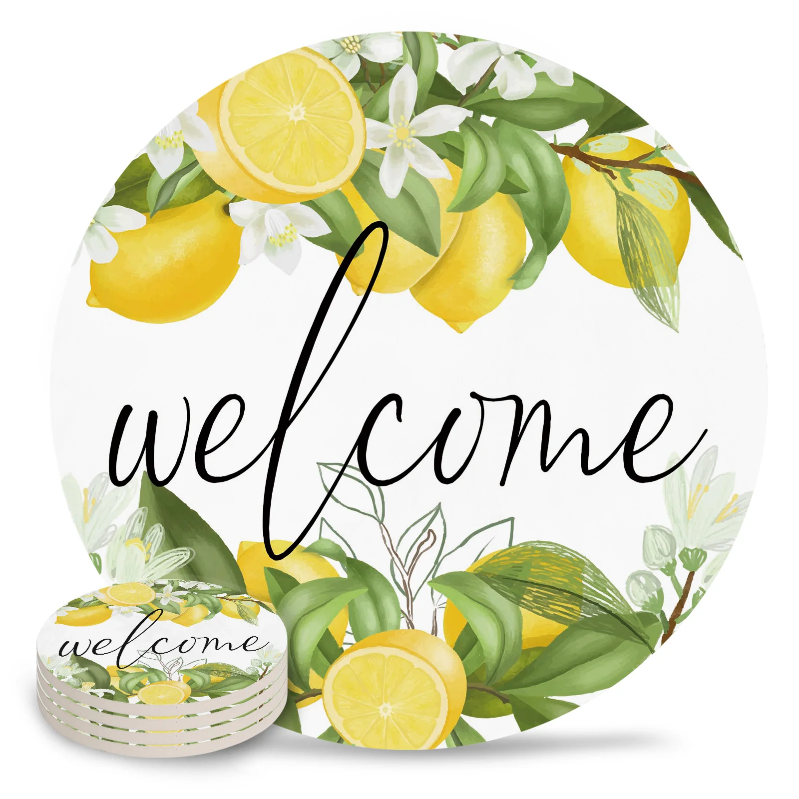 

Подставки для кофейного столика с лимонами, летние фруктовые листья, кухонные аксессуары, керамические подставки для украшения обеденного ...