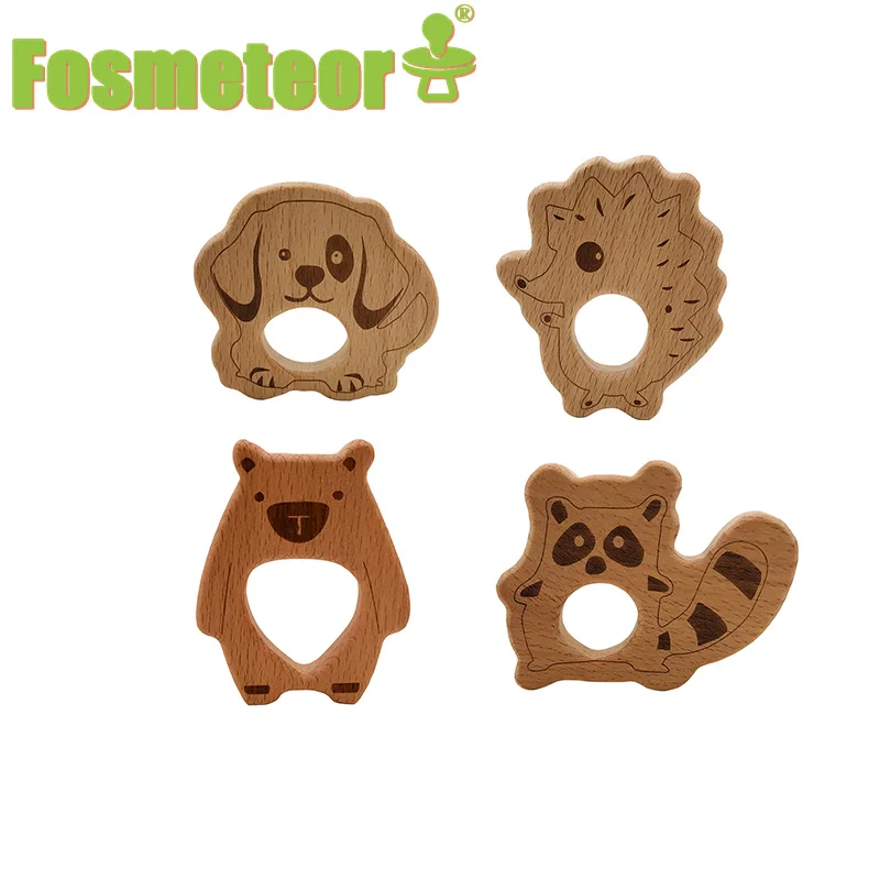 

Fosmeteor 1PCS Baby Teether Animal Wood Rings Unicorn Camera Hedgehog Food Grade Wooden Teether Nursing Pendant Teething Toys