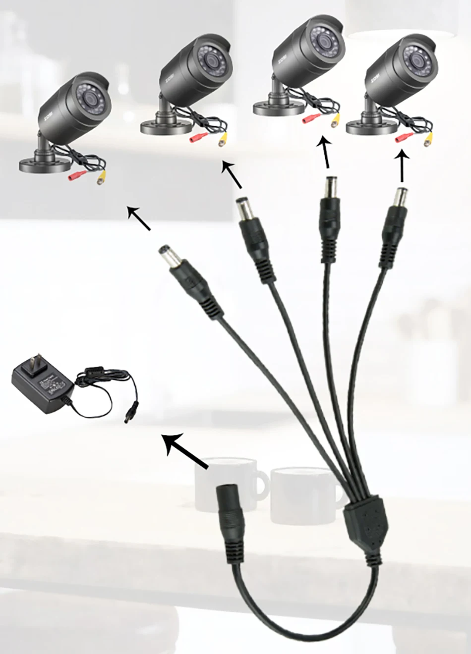ZOSI DC 1 до 4 силовой сплиттер кабель BNC соединительный кабель для CCTV комплект камеры безопасности система видеонаблюдения
