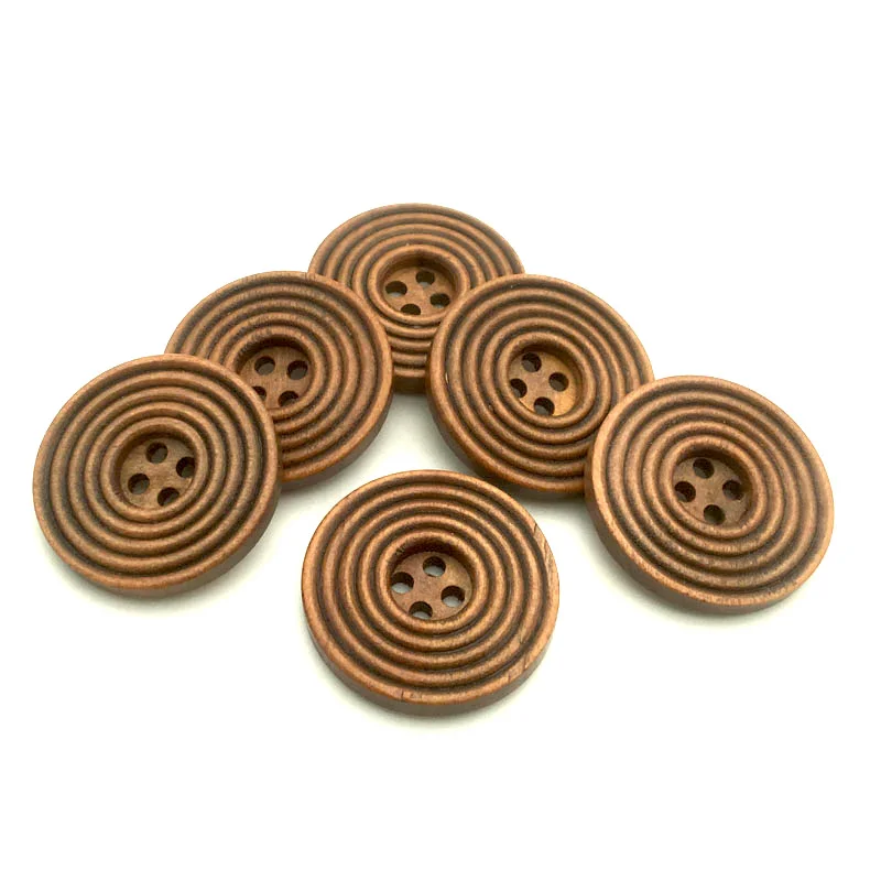 

30PCS 25mm Coffee Color Big Round Spiral Wood Buttons 4 Holes Sewing Scrapbooking Crafts Clothes Handmade Wood Button SC022-04