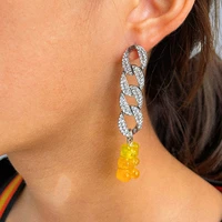 y2k multicolor resin gummy bear zircon cuban chain earrings for women cute gradient bear shiny drop earrings daily jewelry gifts