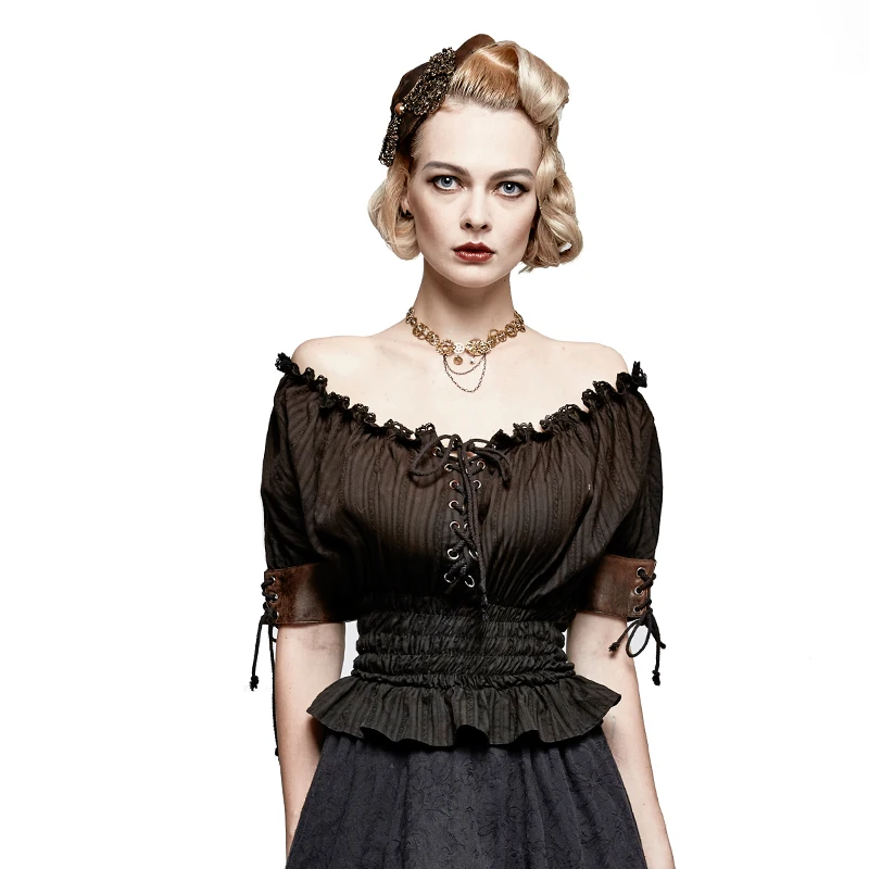 Классическая хлопковая рубашка в стиле стимпанк с горизонтальным вырезом и