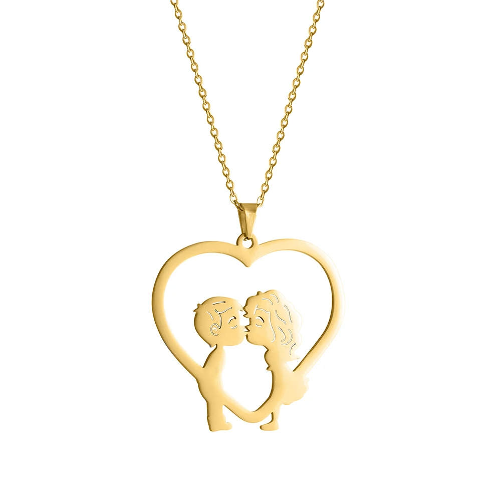 

Cazador Couple Kiss Heart Pendant Custom Name Letter Necklace Stainless Steel For Women Valentine's Day Gift Jewelry