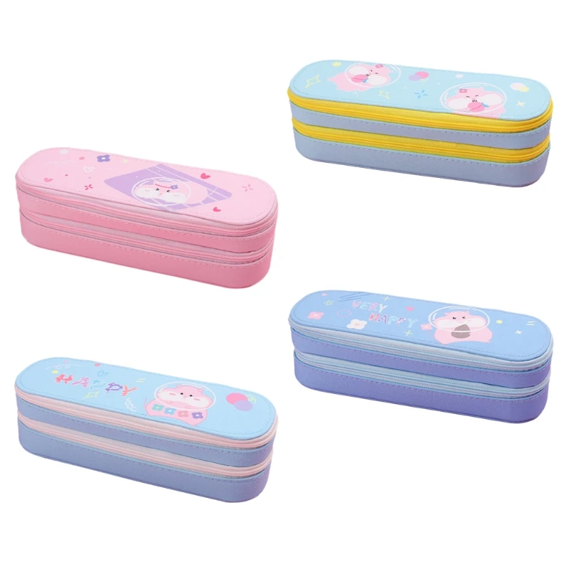 

Exquisite Large Capacity Pencil Pouch 2 Compartments Zipper Lock Simple Stylish Pencil Bag Student Staionery Storage Bag