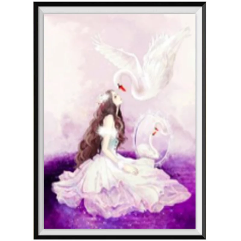 Алмазная 5d картина сделай сам Круглая Мозаика с мультяшным лебедем принцесса