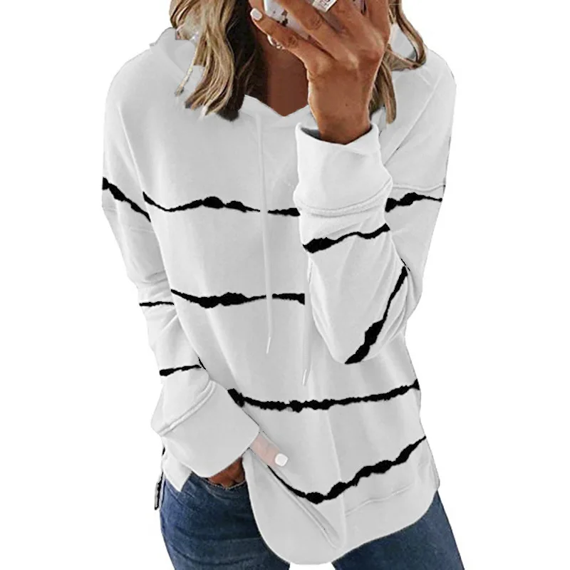 

Striped Sweatshirts Women Casual Patchwork Drawstring Long Sleeve Hooded Pullover Tops Sudaderas Mujer Plus Size Sweatshirt 5XL
