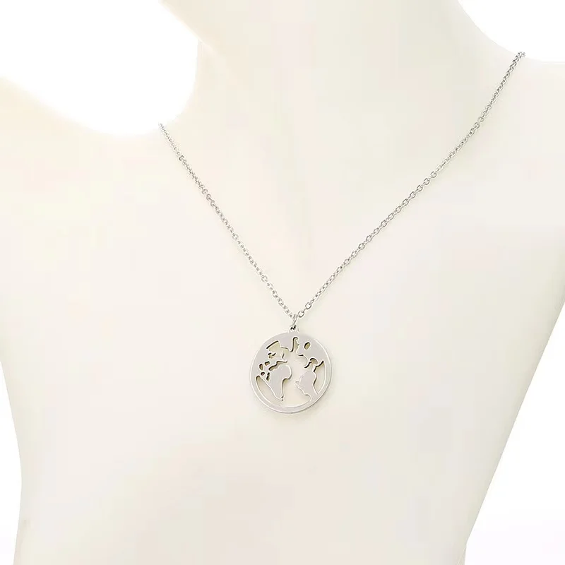 Ожерелье из нержавеющей стали в стиле бохо с картой мира | Украшения и аксессуары