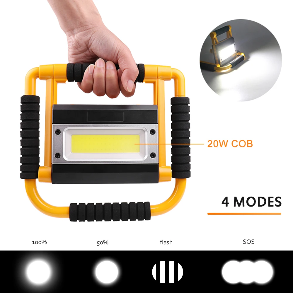 구매 Asafee-충전식 COB LED 작업등, 1500LM, 20W, 작업 램프, 접이식 검사 조명, 토치, COB 조명, 작업등, 접이식 조명