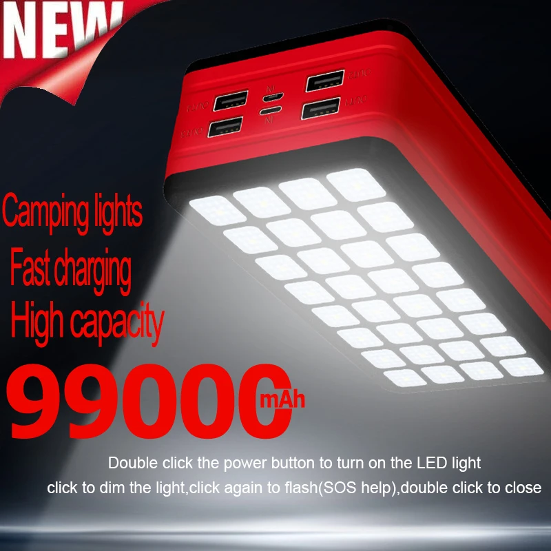 Внешний аккумулятор на солнечной батарее 99000 мАч большая емкость портативное