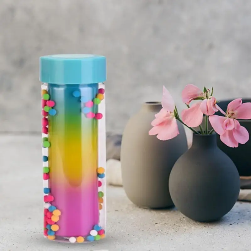 500ML Creative Gradient Color Plastic Cup Rainbow Double Layer Bottle Sealed And Leak-proof Outdoor Cute Straw Drinkware | Дом и сад