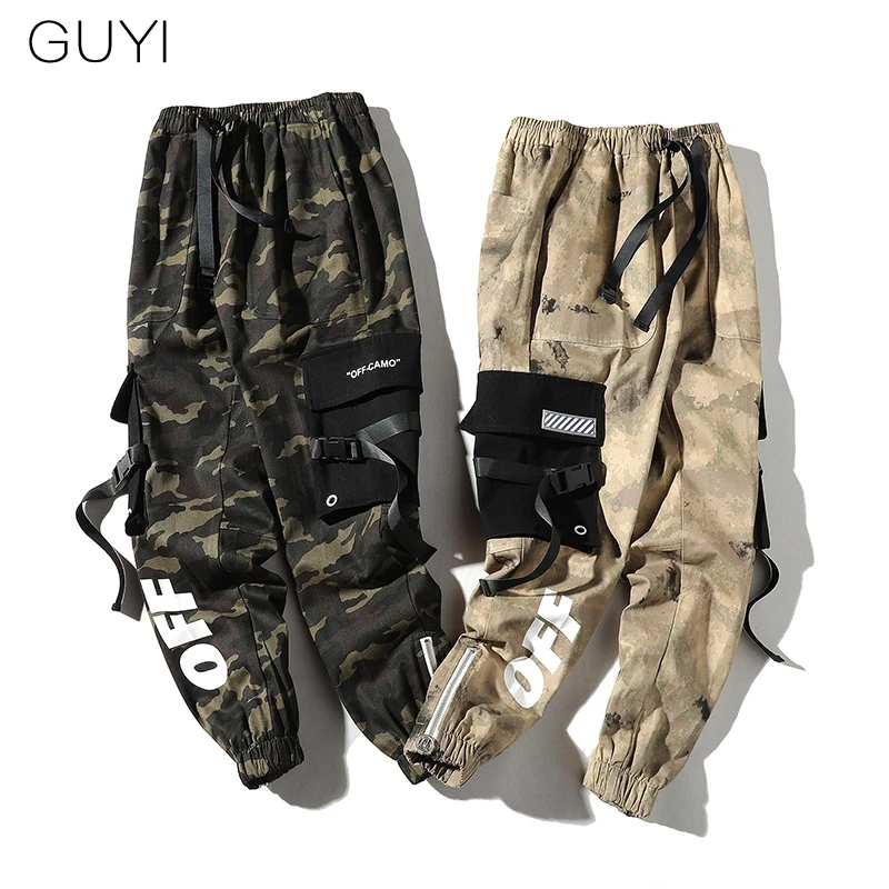 

Camouflage Ribbons Pants for Men Cargo Tactical Streetwear Casual Hip Hop Joggers Pockets Male Pants Trousers Print Camo Letter
