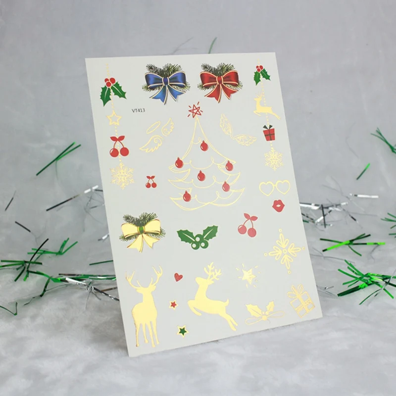 Рождество Горячая штамповка временные искусственные татуировки Золотой