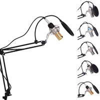 professional studio broadcasting recording condenser microphone mic kit set 3 5mm with adjustable suspension scissor arm stand