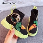 Детские модные ботинки, осенняя Новая Детская Классическая обувь со стразами, Брендовые ботильоны для маленьких девочек, ботинки без шнуровки с цветами